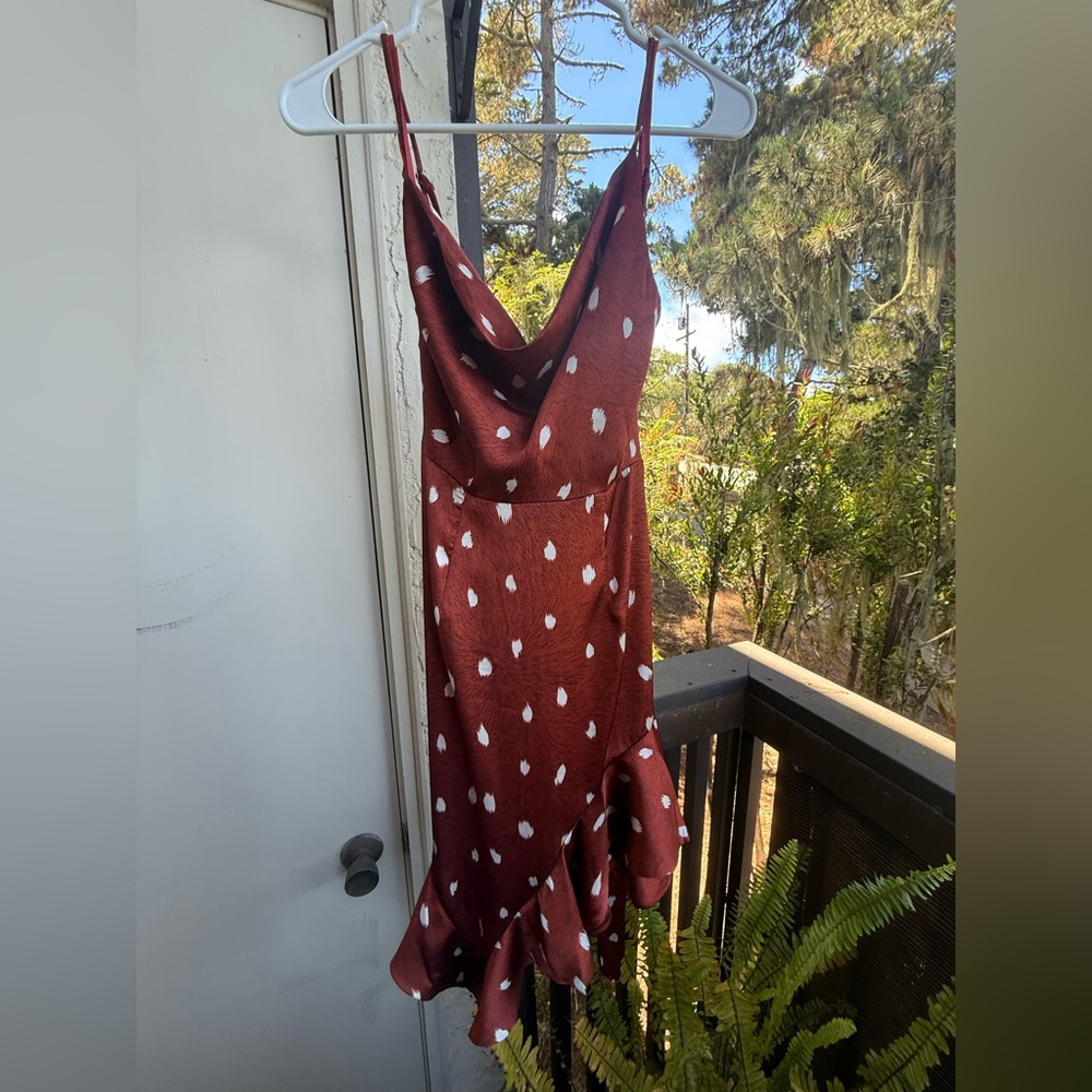 Copper/Burgundy Dress with White Polka Dots